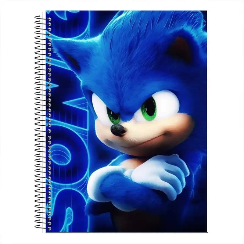 Caderno Sonic Capa Dura 10 Matérias 160 Folhas