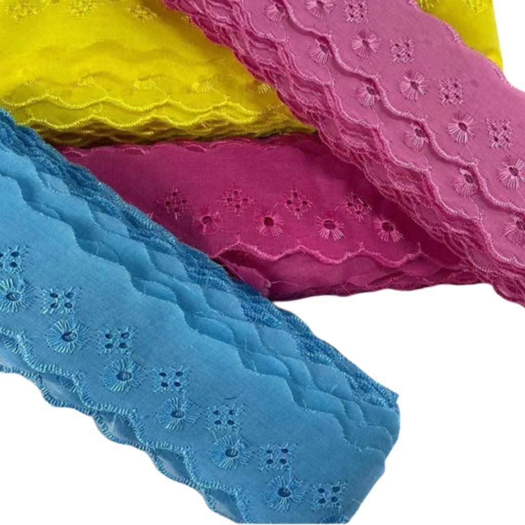 Bordado Inglês Renda Lese Bico Tira Bordada 5cm x 13,7 MT - Poliéster Algodão
