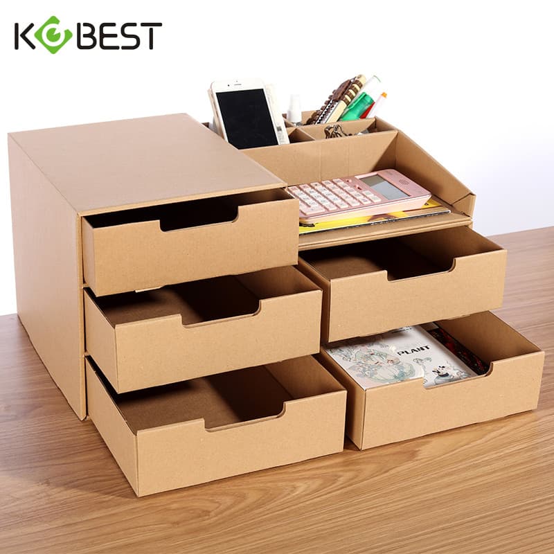 Caixa de armazenamento de gaveta de mesa de papel Kraft pasta de escritório organizador caixa de papel Multi-camada Rack