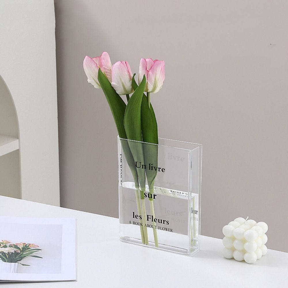 Vaso Acrílico Com Letras De Livro  , Transparente Moderno Estético Decorativo Hidropônico Minimalista