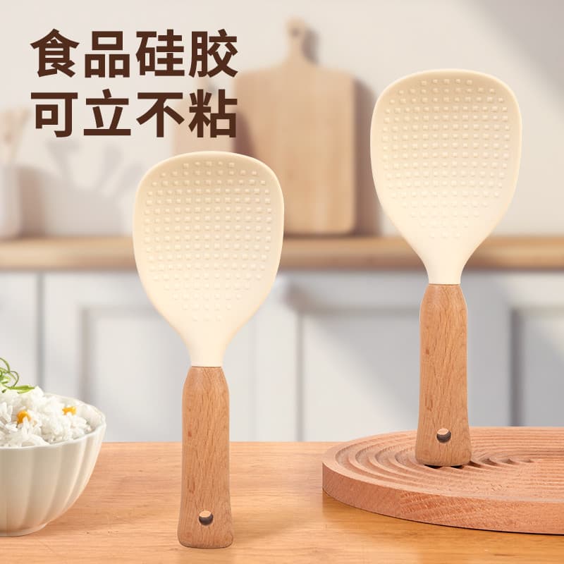 Colher de arroz suportável, não é fácil de colar, pá de arroz de Silicone, panela de arroz dedicada, pá de com cab