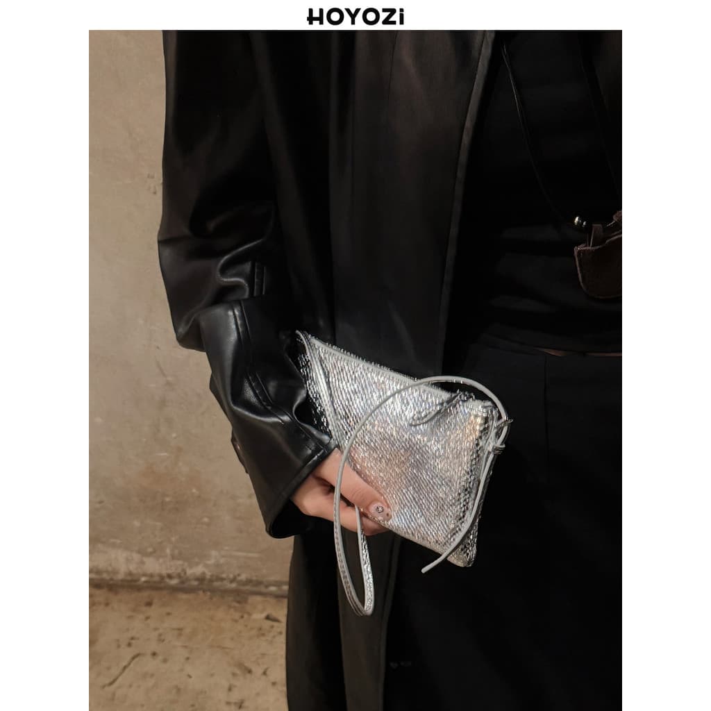 HOYOZI novo produto 2026 pele de carneiro couro genuíno padrão cobra prata bolsa para celular feminina Crossbody [bolsa