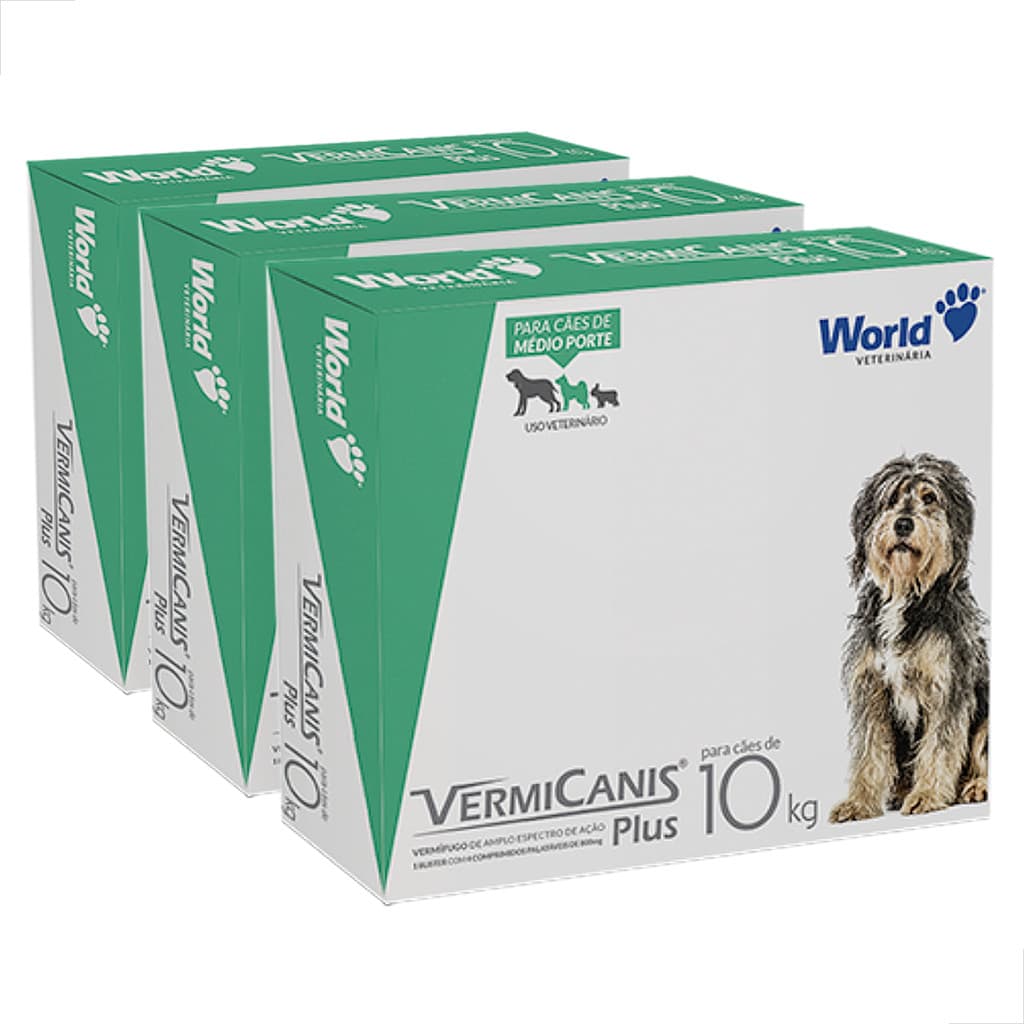 KIT 3 UN Vermífugo para Cachorro Vermicanis Plus 800 mg 04 Comprimidos