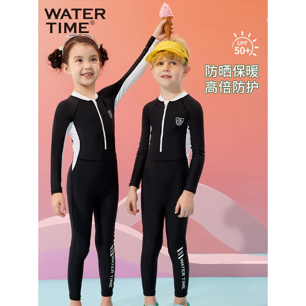 WaterTime maiô infantil inverno meninas meninos meninas calças de manga comprida de uma peça protetor solar quente
