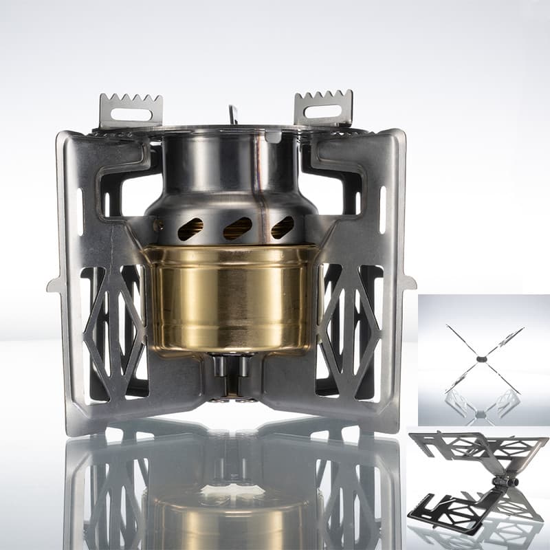 Aço inoxidável X dobrável grande suporte de fogão de bronze queimador aprimorado 140ML vaporizador Desktop pesca portáti