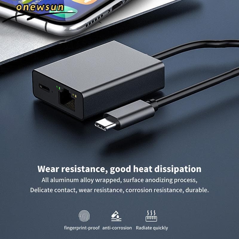 1000Mbps Tipo-C Para RJ45 Cabo De Internet Plug And Play USB Adaptador De Rede Ethernet Suporte Carregamento PD Celular/