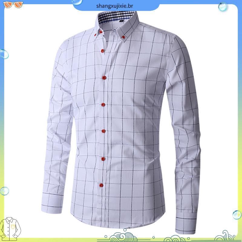Novos Homens E # 39camisas De Negócios Xadrez De Algodão Casual De Manga Comprida Pagas D2WM 3582 3VTC