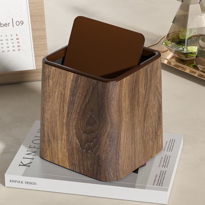 Nova Mini Lixeira de Mesa Retrô Chinesa com Acabamento em Madeira para Uso Doméstico na Cozinha, Banheiro, Sala de Estar