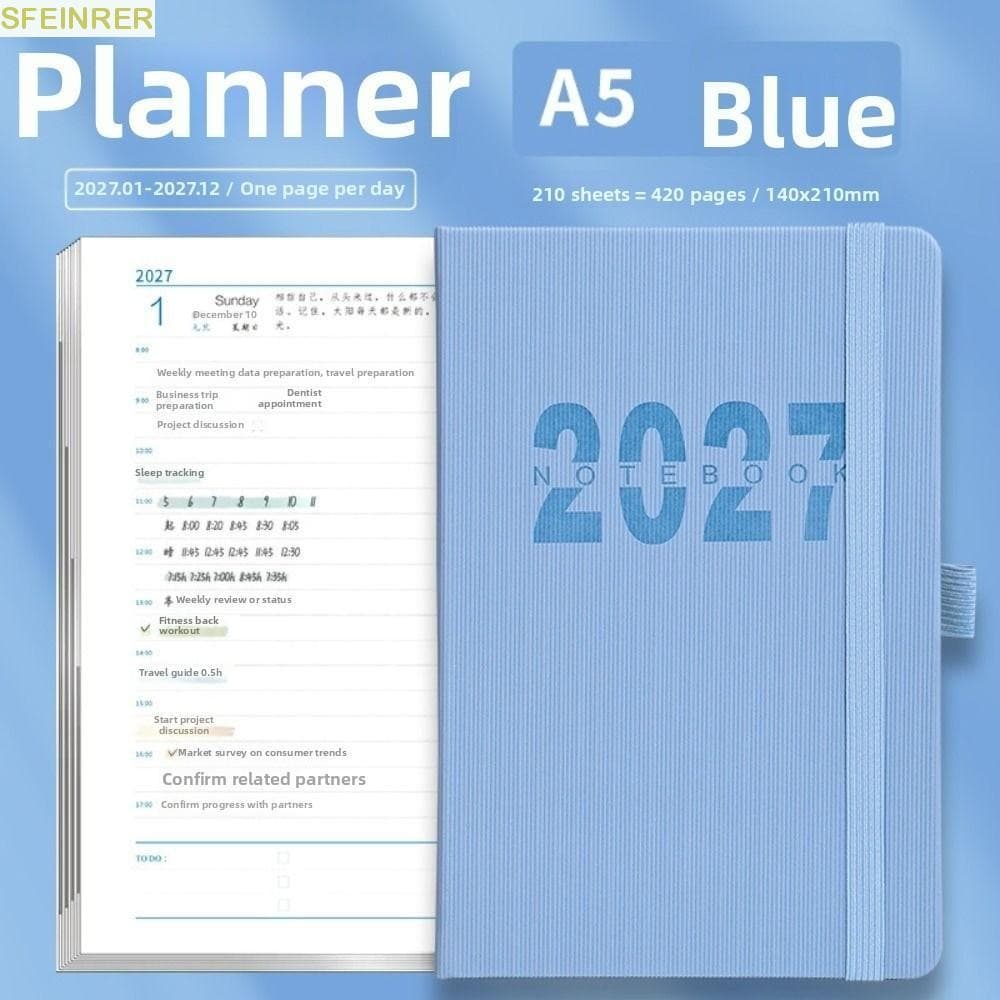 Bloco De Notas Planejador De Programação SFEINRER 2027 , Caderno De Planejamento De Agenda A5 Em Inglês De 12 Meses , Pa