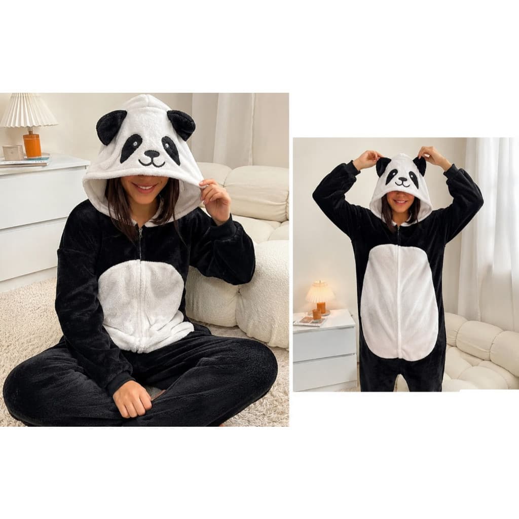 Pijama Macio e Quente Unissex de Pelúcia Panda Kigurumi para Adultos e Crianças, Macacão de Inverno 1O9O