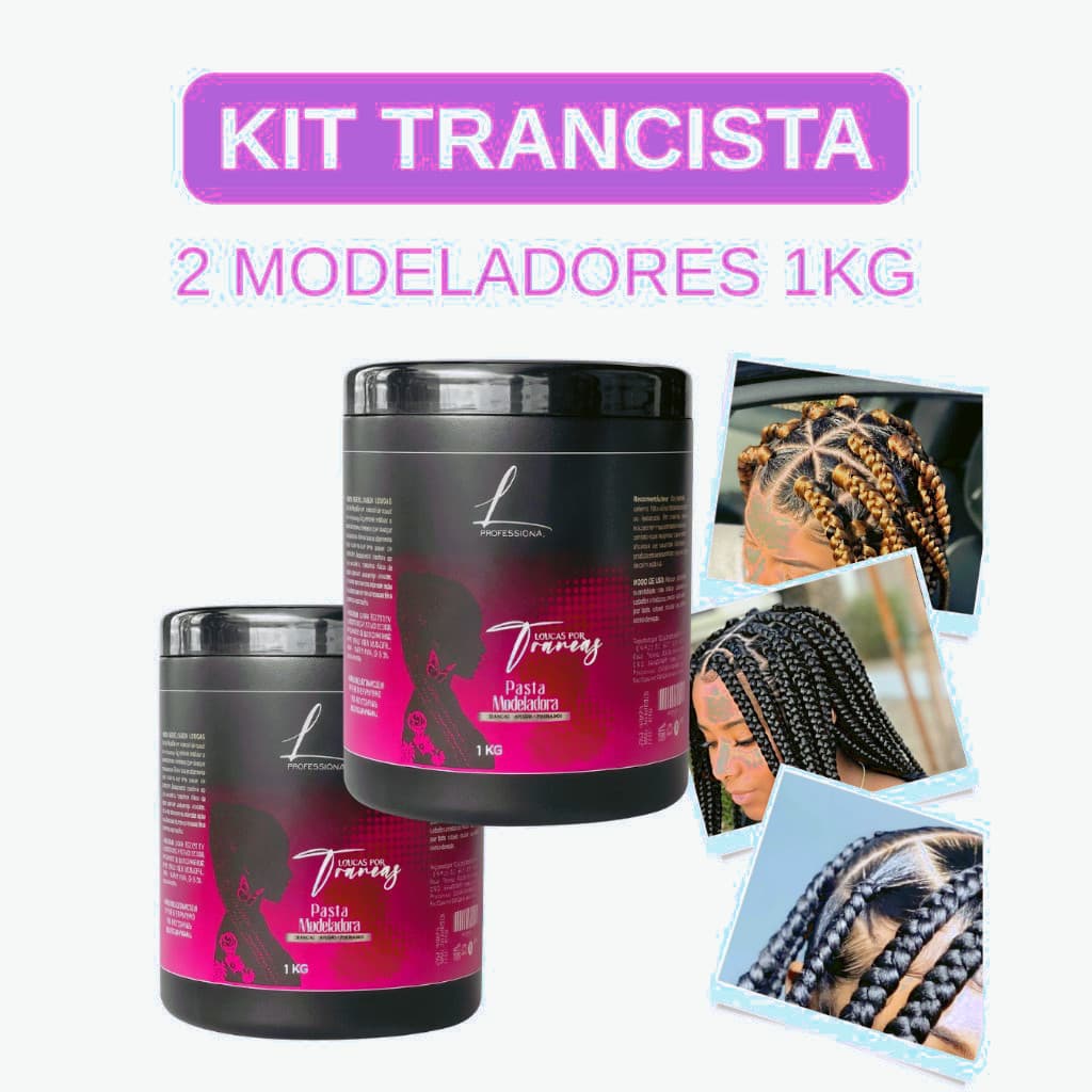 KIT TRANCISTA 2 UNIDADES PASTA MODELADORA  LOUCAS POR TRANÇAS 1KG