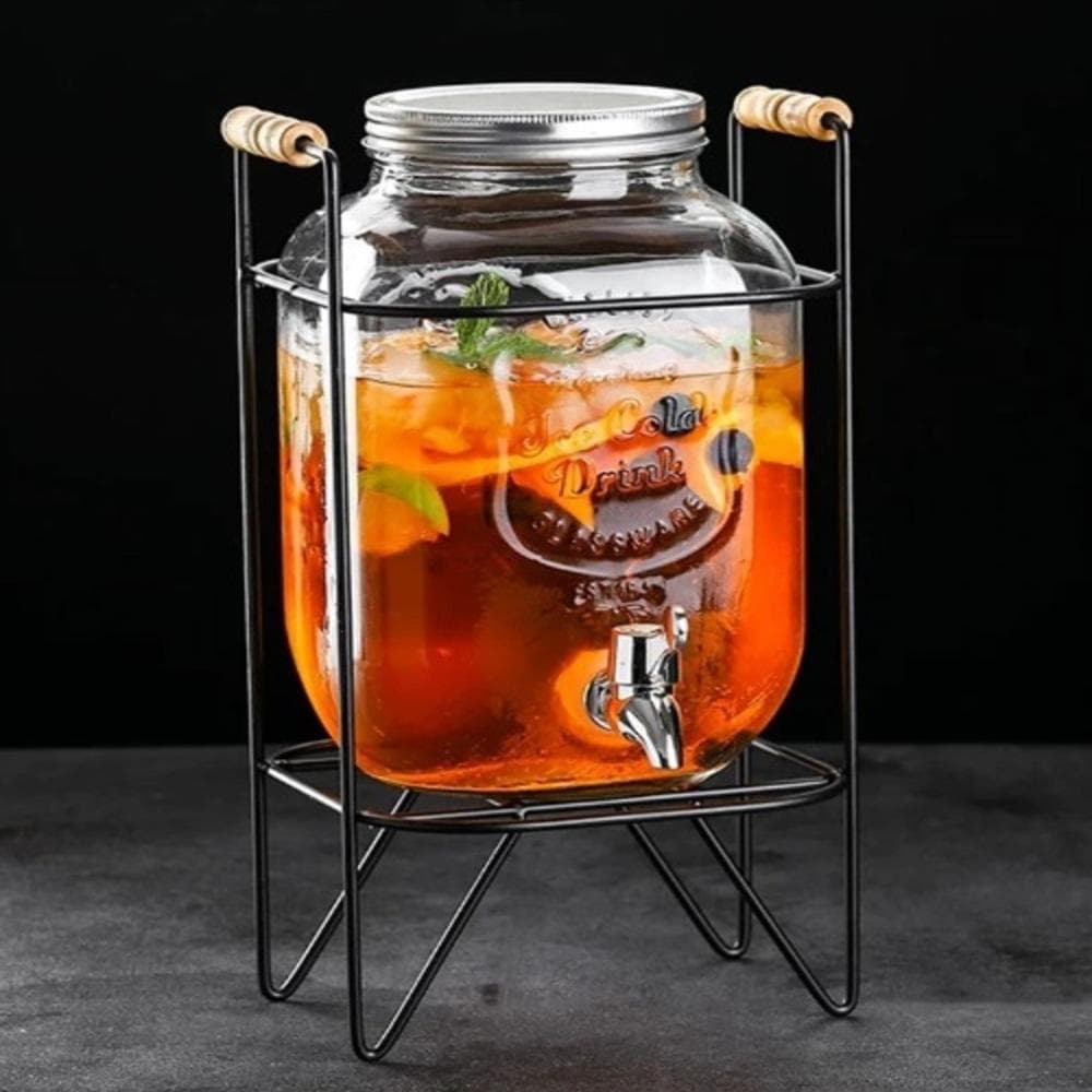 SUQUEIRA DE VIDRO GRANDE COM SUPORTE 8 LITROS DISPENSER AGUA BEBIDAS RETRO REFRESQUEIRA PREMIUM