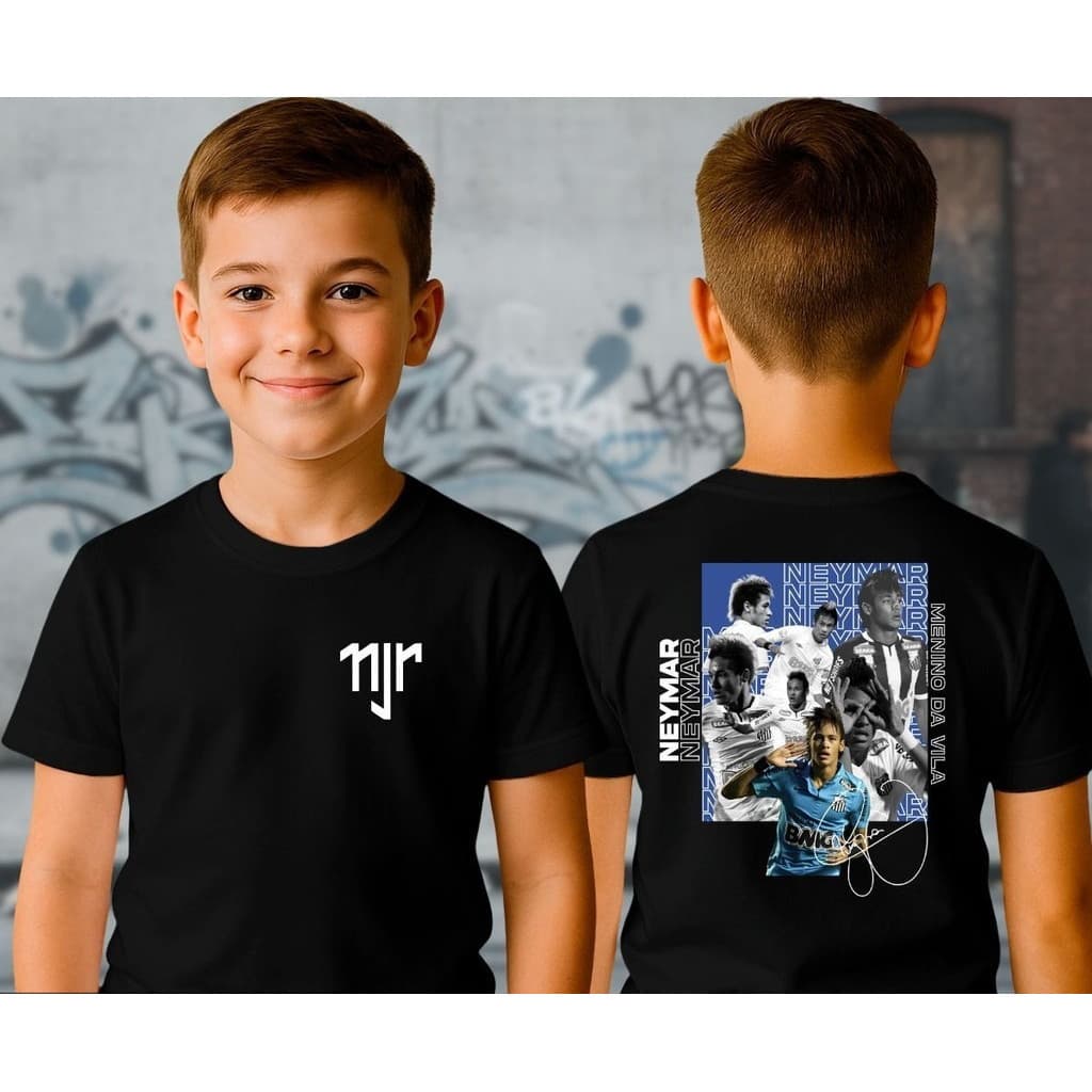 Camiseta básica 100%  Algodão Infantil Camisa Jogador Menino Ney Njr Menino Vila Neymar Jr Peixe Prime Crianças