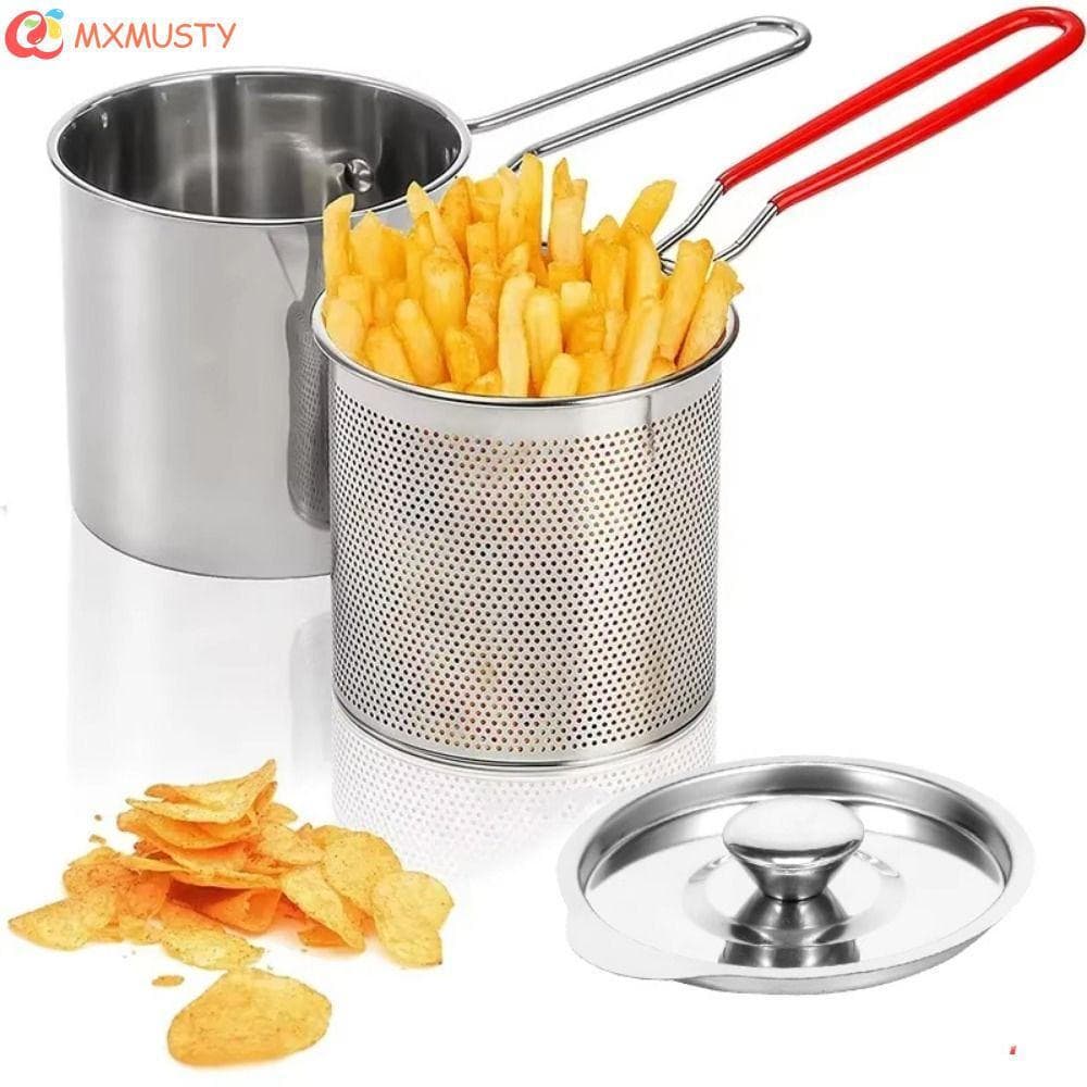Fritadeira MXMUSTYZA com Filtro, Panela de Fritura Profunda em Aço Inoxidável Anti-Queimadura, Cabo Removível C3VZ