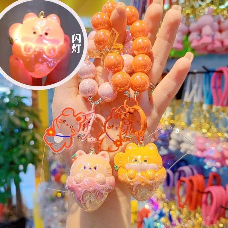 Pingente de chaveiro com contas de Animal de sorvete com luz piscante Original
