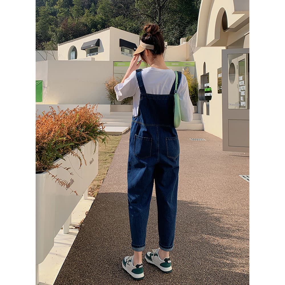 Azul Denim macacão feminino primavera outono 2024 novo estilo versão coreana Retro cintura alta mais magro olhar pequeno
