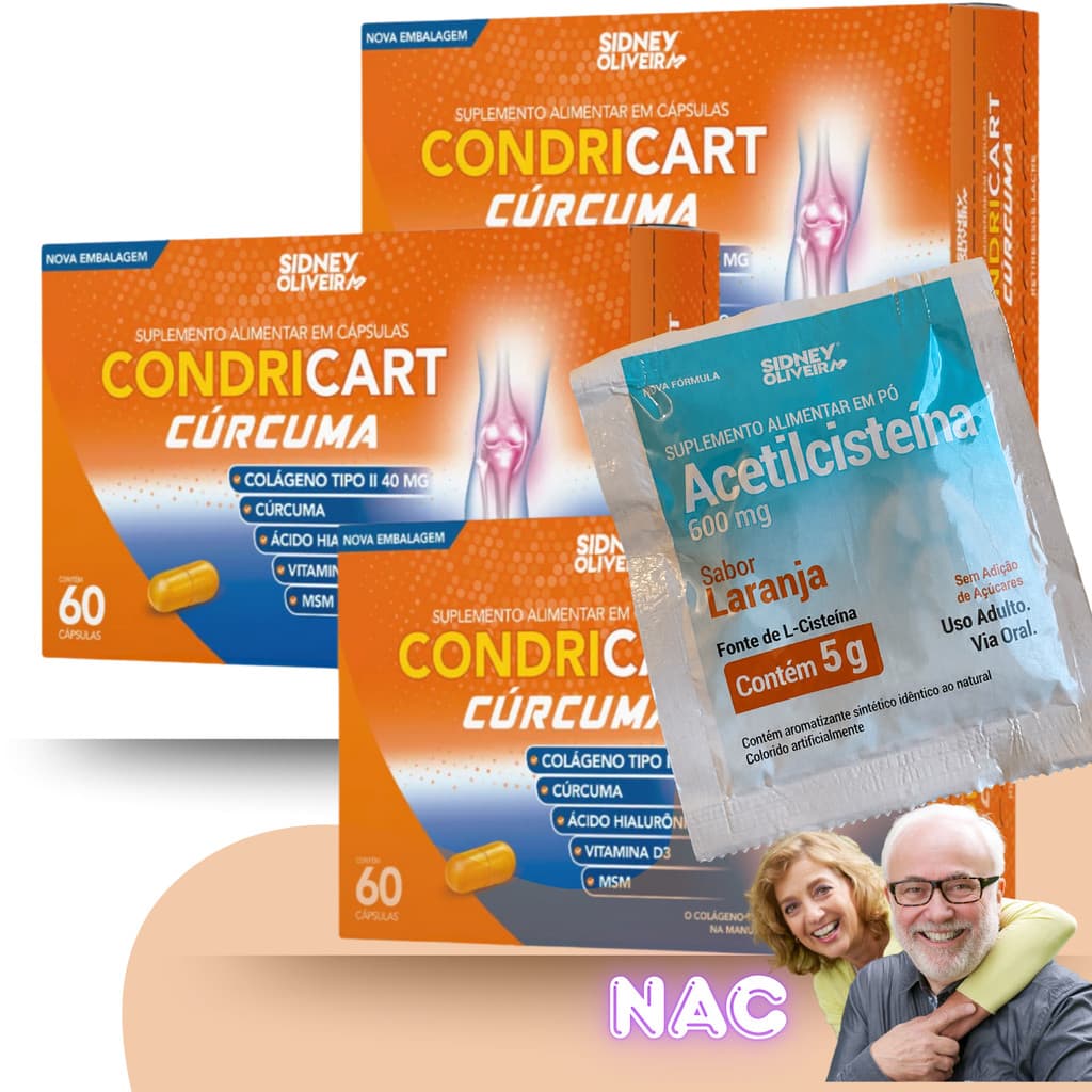 Kit 3x Colágeno Tipo II + Cúrcuma Ácido HIalur. +1 N A C Anti oxidante Anti Idade