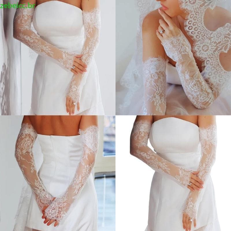 zebeicc Transparente Mangas Compridas De Braço Rendas Luvas De Casamento Para Noiva Ocasião Formal Capas Sem Dedos Parte