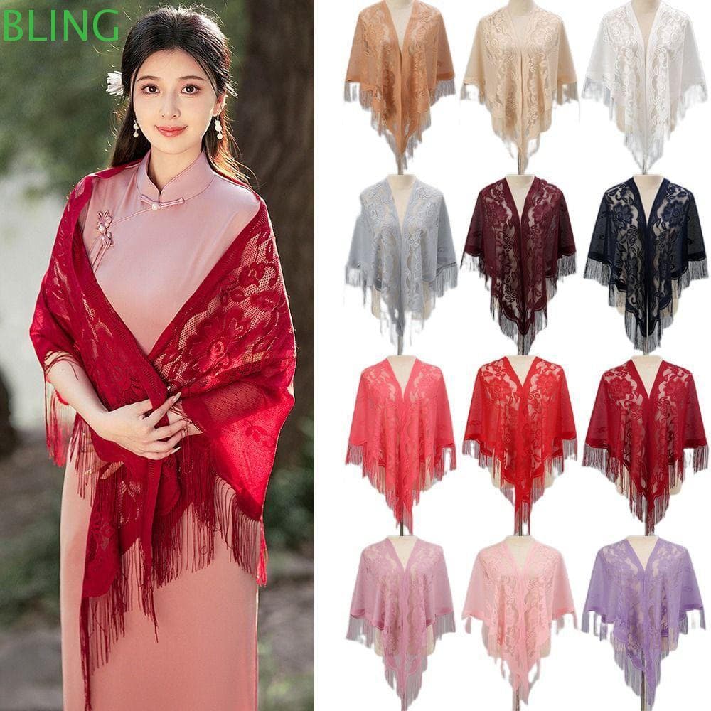 Capa De Baile De Noite BLING , Com Xale Feminino Vazado De Borla , Multicolorida , Cachecol Fashion Para Festa