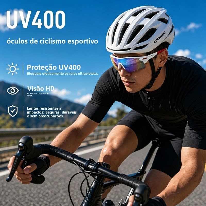 Óculos de Ciclismo Premium Unissex Lente UV400 Para Bicicleta Esportes ao Ar Livre Resistente Leve