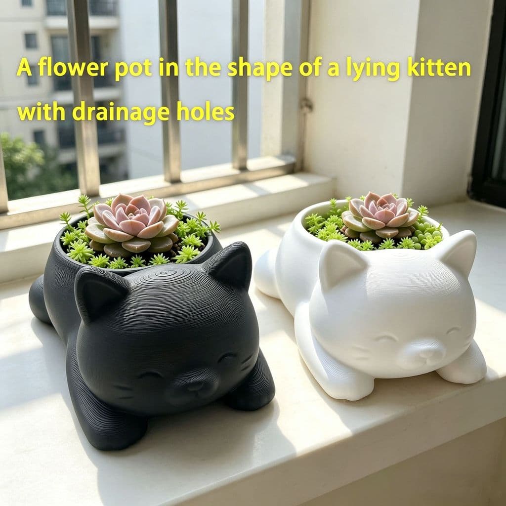 Impressão 3D Mini Vaso em Forma de Gato Criativo Suculenta Cactus Vaso Planta Varanda Interior Decoração de Jardim