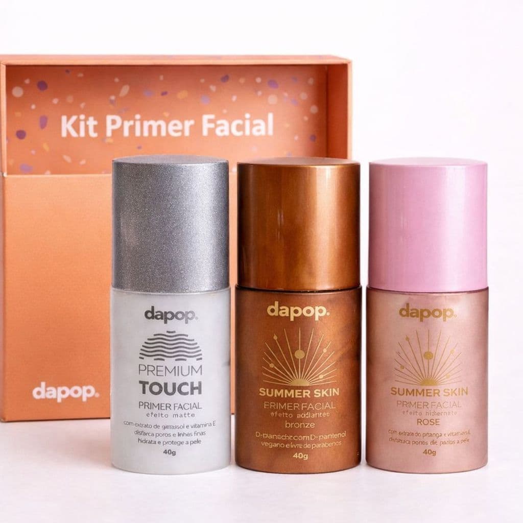 Kit 3 Primers Dapop Matte Rose e Bronzer Summer Skin Preparação de Pele Acabamento Profissional