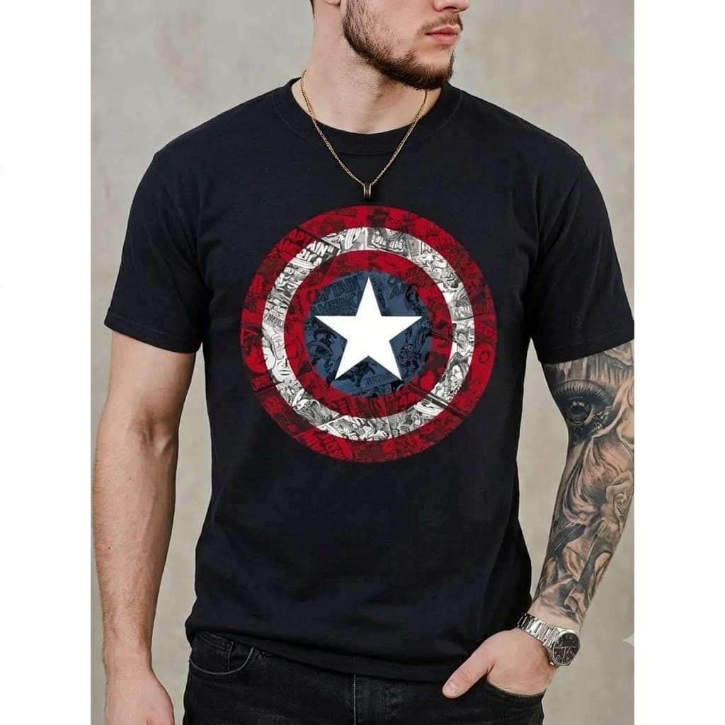 Camiseta Masculina Estampada Capitão América Super Herói Novidade Camisa 100% Algodão
