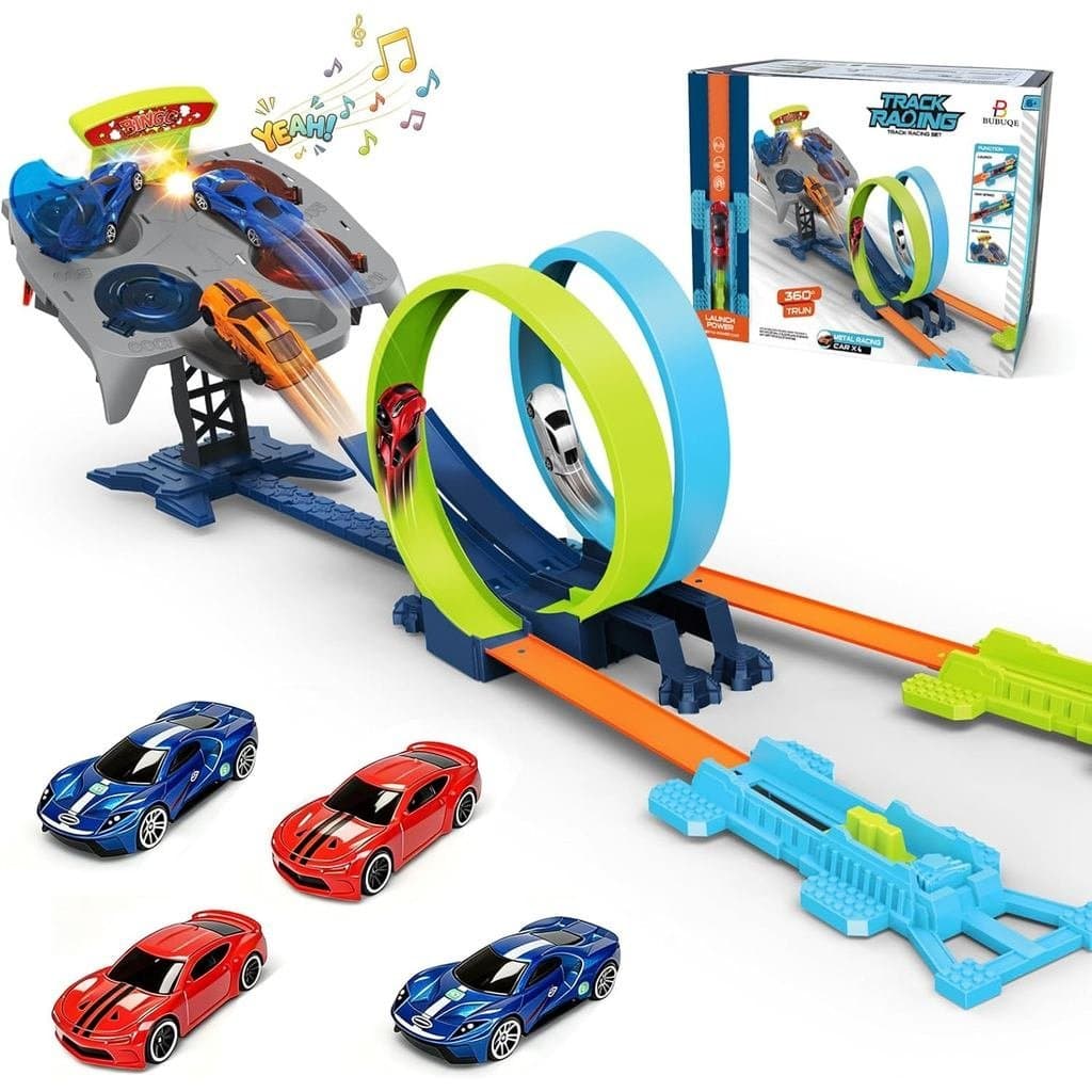 Conjunto De Pista De Corrida De Carro De Brinquedo Duplo Para Crianças 2 Jogadores Loop E Lançamento Com Pontos De Pontu