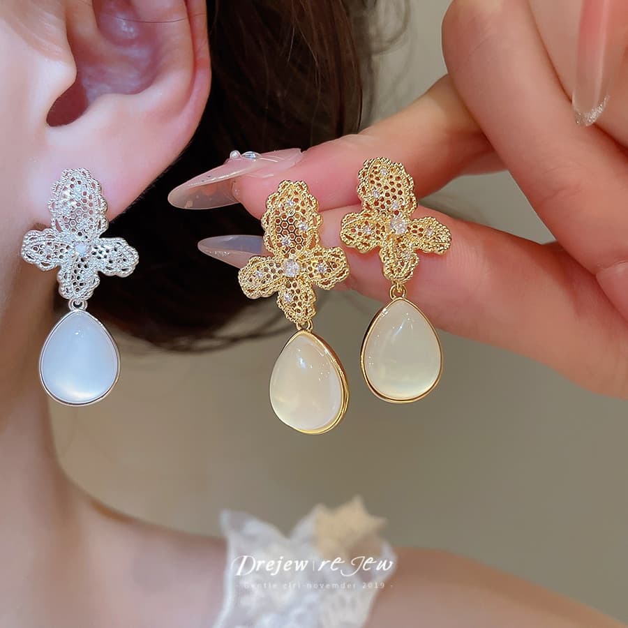Brincos Pendentes De Lágrima De Flor De Filigrana Drejew Com Zircônia Cúbica , Design Leve E Elegante Ajustável Para Mul