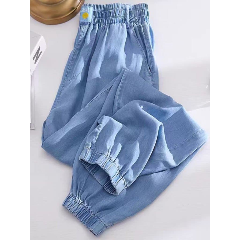 Estilo fino Jeans de seda gelo Plus Size roupas femininas gordura mm2026 estilo verão solto mais magro olhar pequenas pe