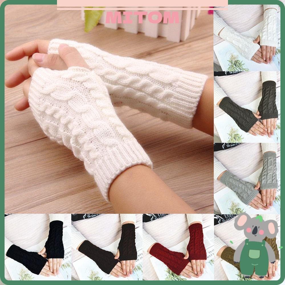 Luvas de Tricô MITOM, Grossas para o Inverno, Cor Sólida, Com Elástico, Aquecedor de Mãos Feminino YWIK