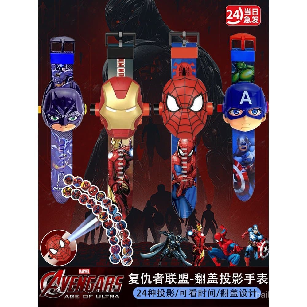 Relógio popular do Homem-Aranha para crianças, meninos a partir de 3 anos, com capa flip de desenho animado, projeção e