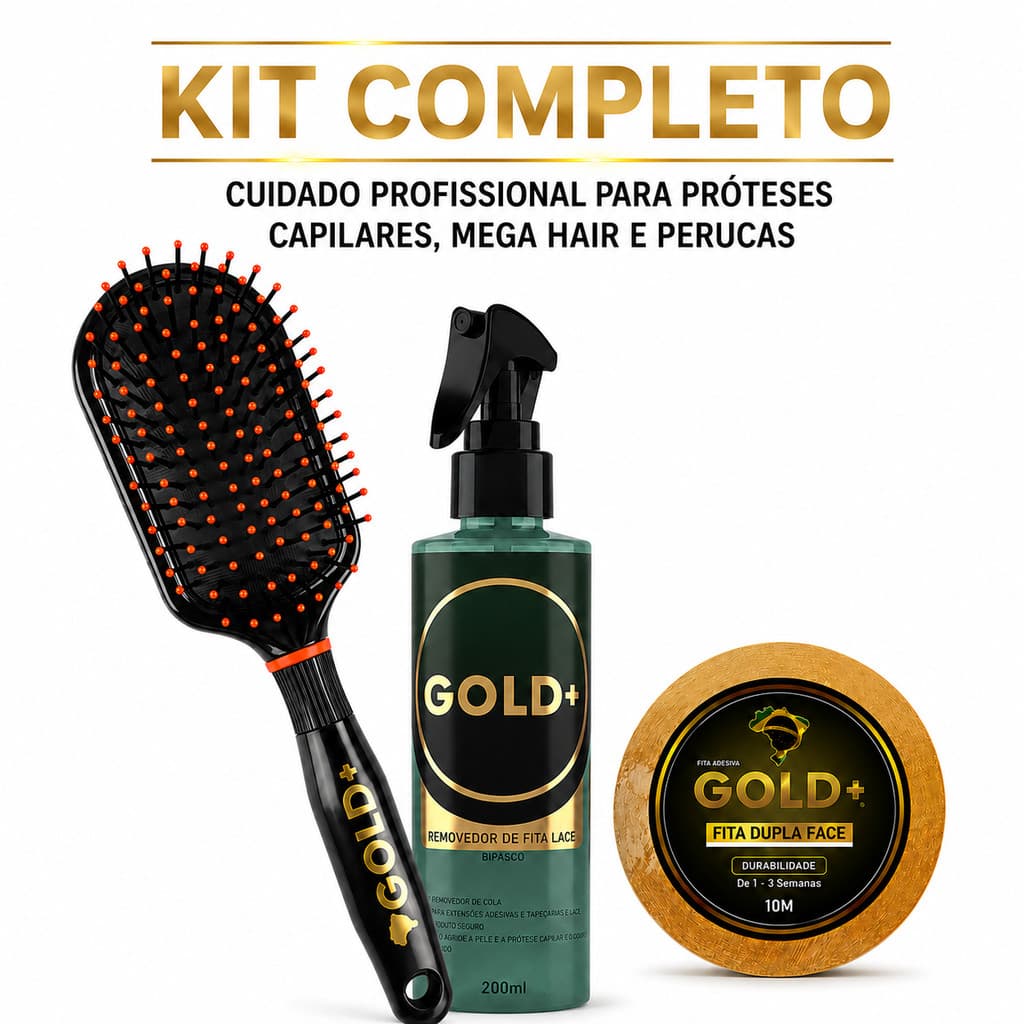 Kit Fita 10m Removedor e Escova Prótese Capilar Gold+
