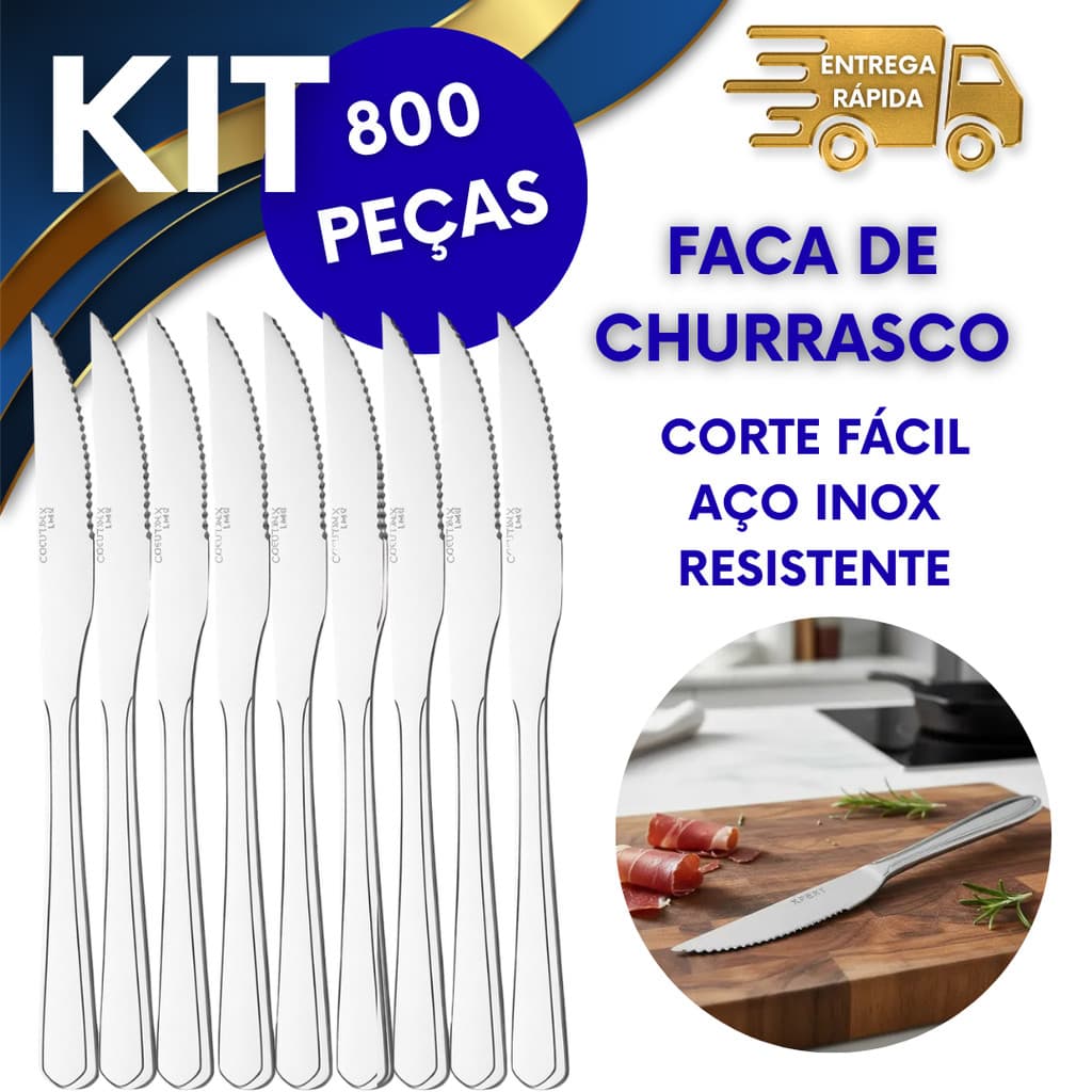 FACA DE CHURRASCO 800 PEÇAS RESTAURANTES COZINHA TALHERES INOX PREMIUM MARMITA VIAGEM BUFFET