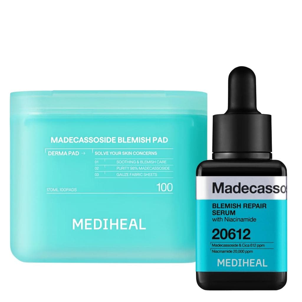 Conjunto Duo de Cuidados para a Pele Mediheal Madecassoside Pad & Serum para Alívio da Pele e Cuidado de Imperfeições –