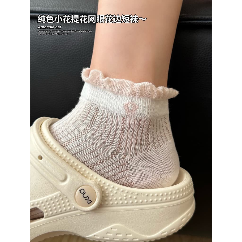 Bonito meias de renda feminina verão meias de malha fina japonês puro algodão Mid-Tube meias com buracos sapatos verão m