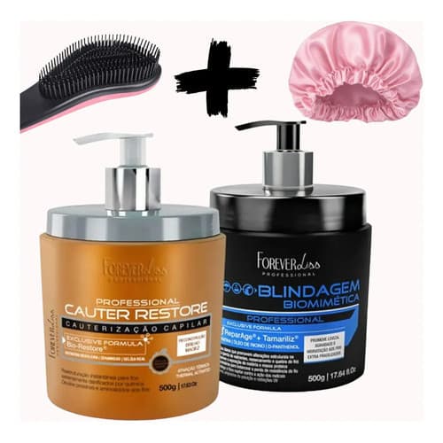 Kit Cauterização Capilar 500g Com Biomimética Forever Liss 500G + Toca e Escova