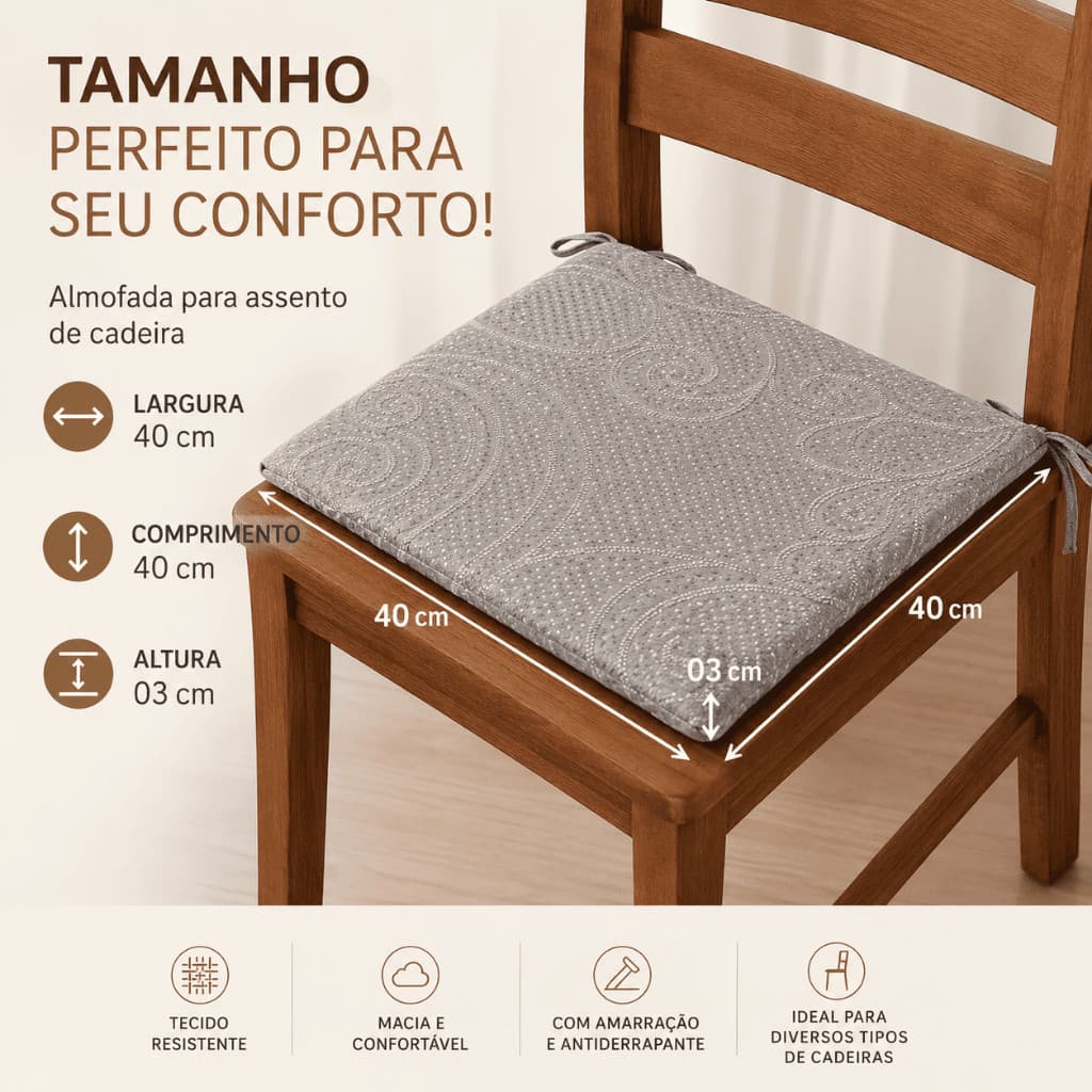 Almofada Para Assento de Cadeira Espuma Premium Confortável Lavável Antiderrapante Macia Promoção Hoje