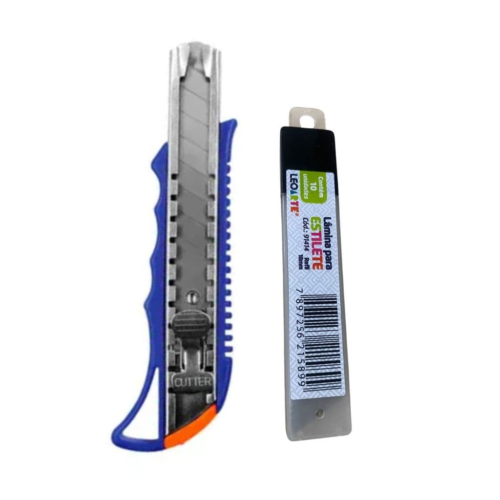 Estilete Profissional Metálico 18mm Largo Lamina Grossa Cor Sortida + 1 Lamina de Brinde