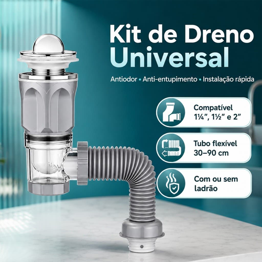 Sifão Sanfonado Universal Válvula Pia Banheiro Flexível Anti-Odor Premium