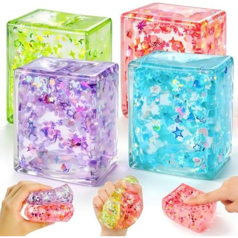 Bola De Estresse Do Cubo Brilho De 4 Pacotes , Brinquedos Sensoriais Coloridos Da Inquietação Dos Cubos De Gelo Para Adu