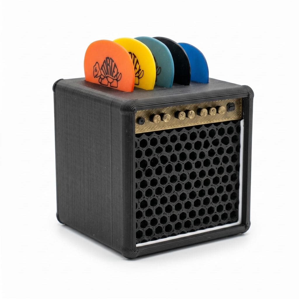 Organizador de Palhetas Mini Amplificador de Guitarra Porta Palhetas Preto 3D