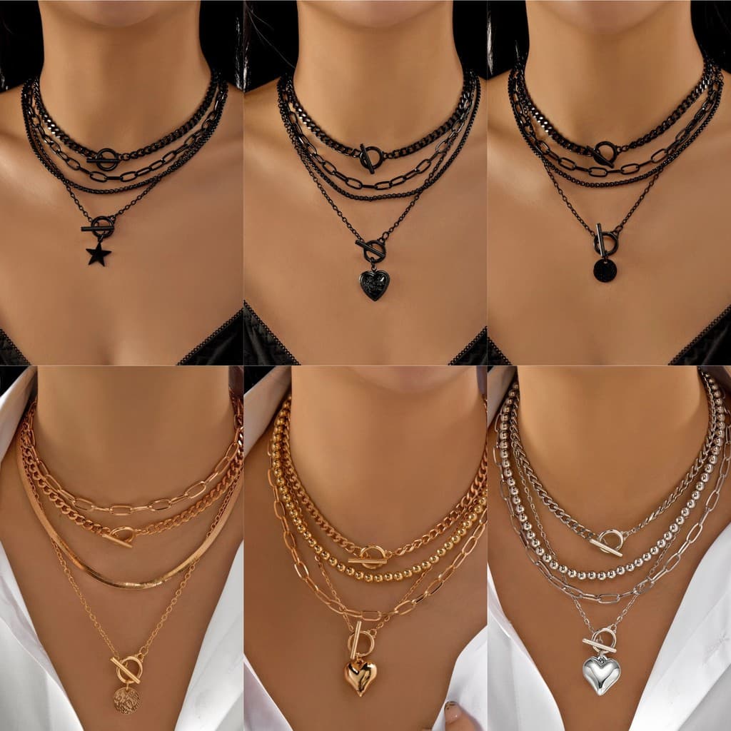 Corrente De Clavícula Preta Em Formato De Coração Escuro Com Fivela OT Estilo Punk – Colar Feminino Coms