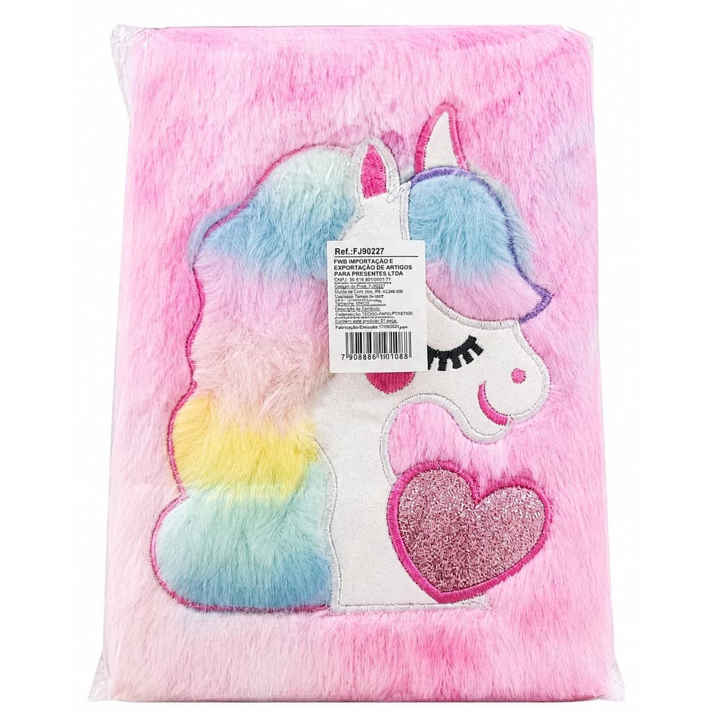 Caderno Anotacao Diario Bloco Pelucia Unicornio 80 fls 21X15