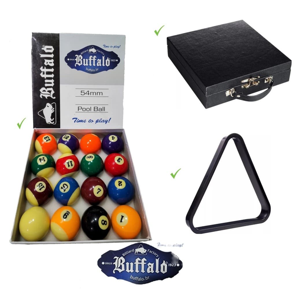 Jogo De Bolas Buffalo Sinuca 54mm + Estojo Preto + Triângulo