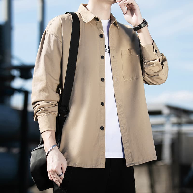 Primavera outono camisas masculinas de manga comprida puro algodão bolsos populares moda solta versão na moda ina estilo