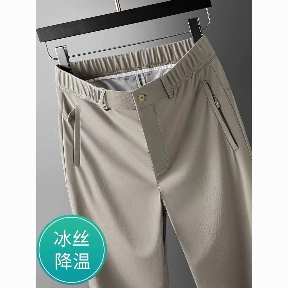 High-end calças casuais retas masculinas legal respirável verão fino calças de seda gelo calças soltas high-end calças c