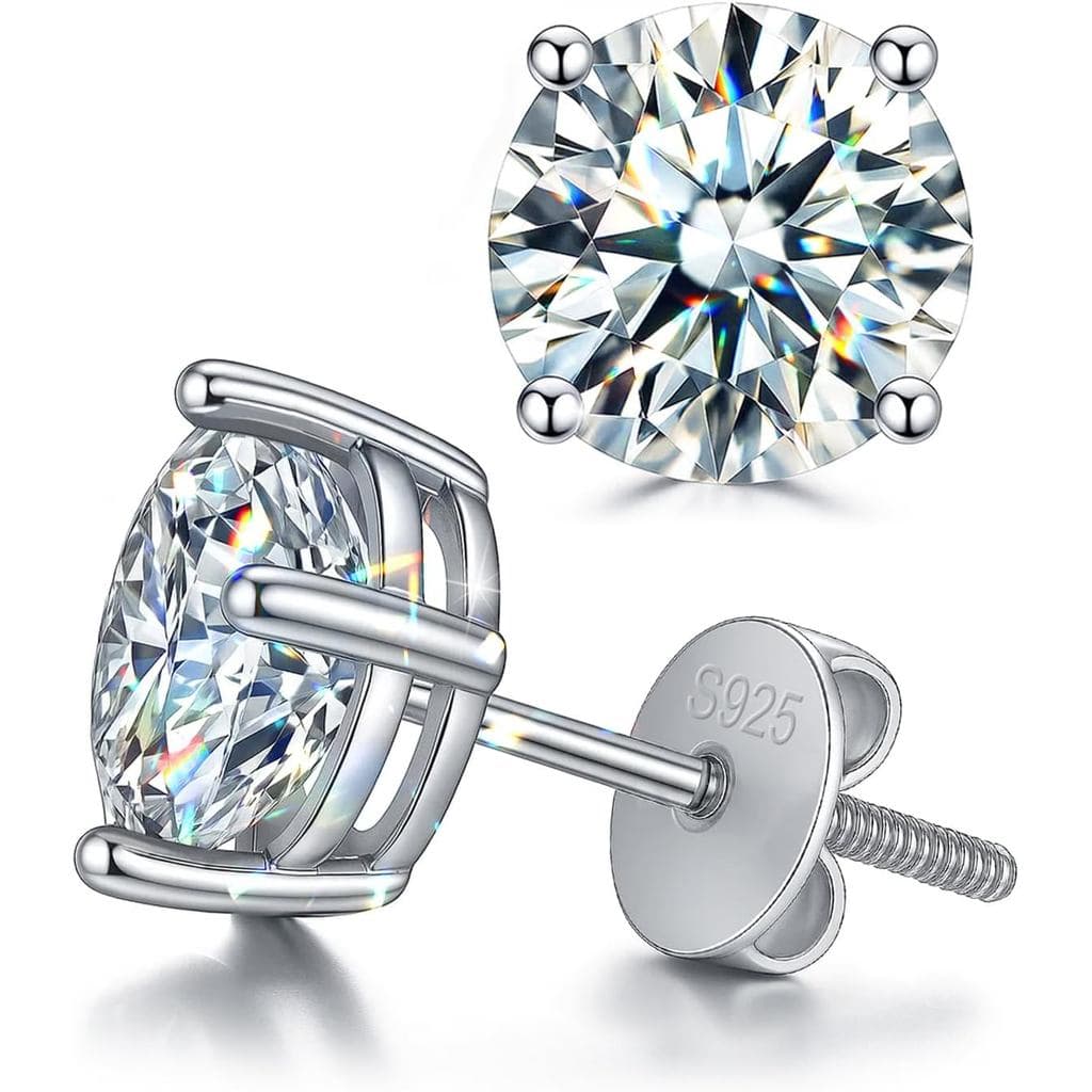 Brincos de Moissanite com Fecho de Rosca em Titânio e Cristal para Mulheres e Homens, Prata Esterlina 925 Banhada a Ouro