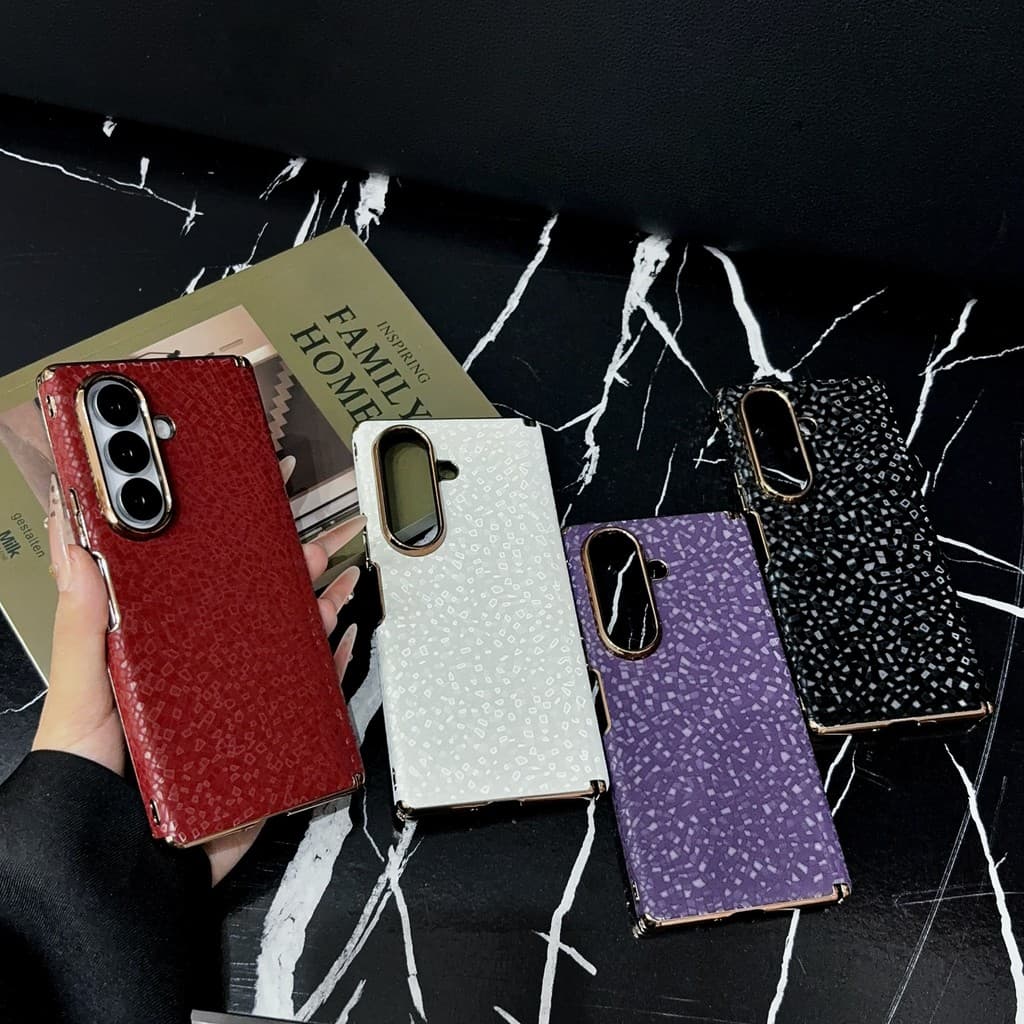 Capa De Couro Luxuosa Com Padrão De Pedra De Mosaico Para Samsung Galaxy Z Fold 8 Ultra Fold8 Wide Fold8 7 Fold7 5G Tras