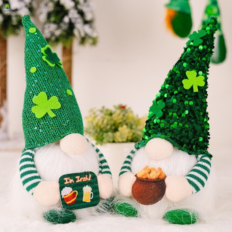 Decoração De Gnomo Iluminada Verde Da Sorte Com Chapéu De Trevo-Mesa Para Casa Do Dia De São Patrício